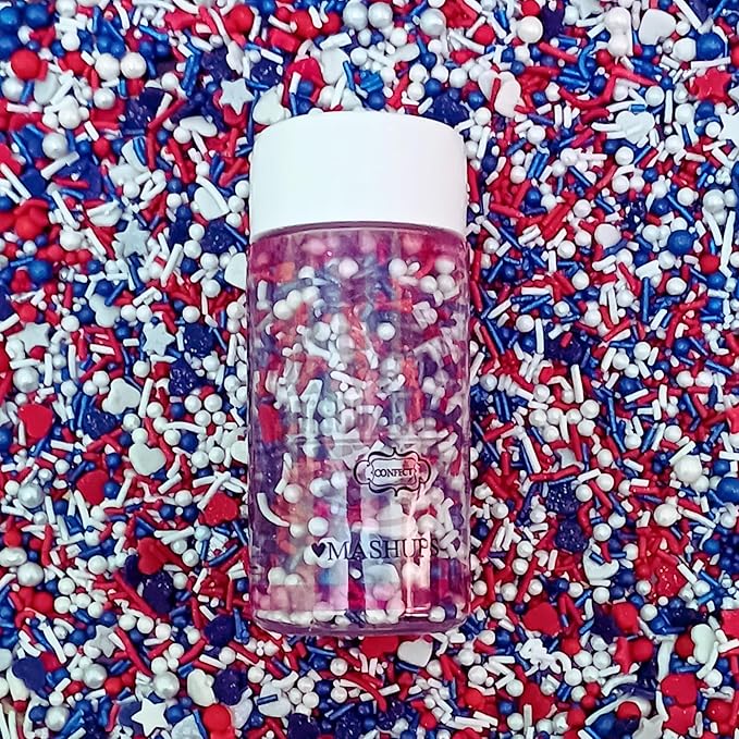 Confect Cake Mate Dessert Sprinkles – Edible Red, White & Navy blue Heart, Star, Pearl & Vermicelli Sprinkles – Toppings for Cake Decorating, Baking, Cupcakes, Cookies & Ice Cream | Vegan, Gluten-Free, Soy-Free, Dairy-Free, Palm Oil-Free- 4.2 Oz