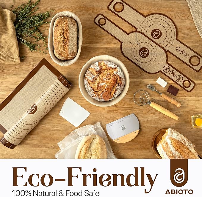 Sourdough Bread Making Kit with 10" Round & 11" Oval Bannetons and 40 oz Starter Jar – Complete Artisan Sourdough Kit with Lame, Whisk, Scrapers, Slings, Mat, Silicone Spatula & Cloth Covers