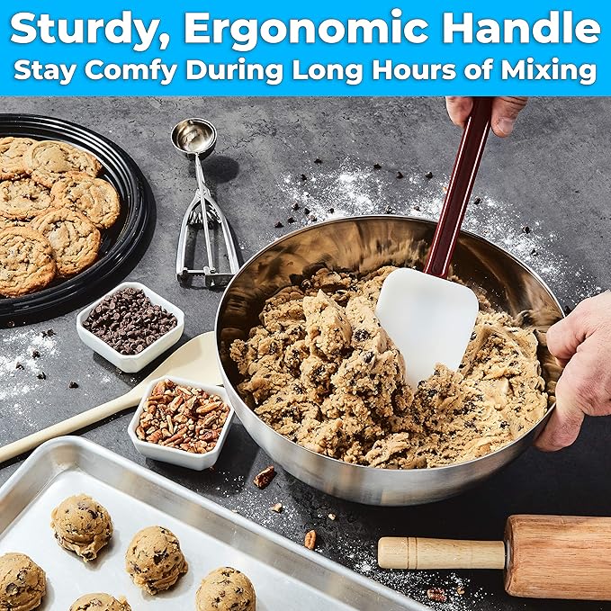 Pro Grade, Heavy Duty 14 In Silicone Spoonula. Long, Heat Resistant Scraper Perfect for Nonstick Cookware. Best Red and White Spoon Spatulas for Making Cake. Great Non Scratch Spatula Accessory