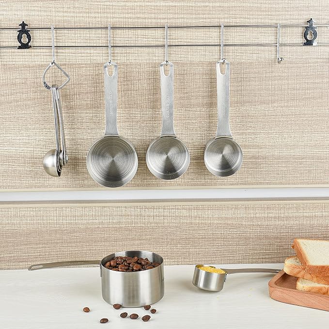 Smithcraft Stainless Steel Measuring Cups and Spoons Set 18/8(304) Steel Material Heavy Duty 5 Measuring cups and 5 Measuring Spoons 1 Leveler and 2 rings Pack 13pcs Per set