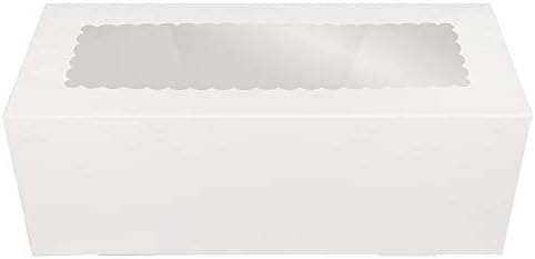 O'CREME White Rectangular Cake Box 14.5 Inch x 5 Inch x 3 Inch High with Scalloped Window - Pack of 5