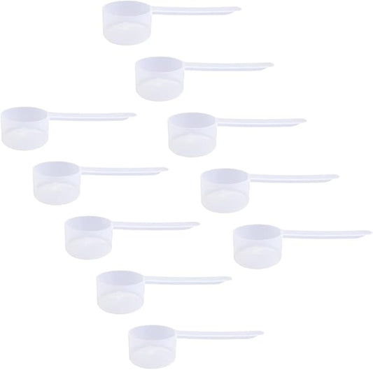 Plastic Measuring Scoop, (9 cc | 2 tsp | 9 mL) Long Handle Spoons for Powders, Granules, Coffee, Pet Food, Baking Supplies, Protein and Other Dry Goods, BPA Free (Set of 10)