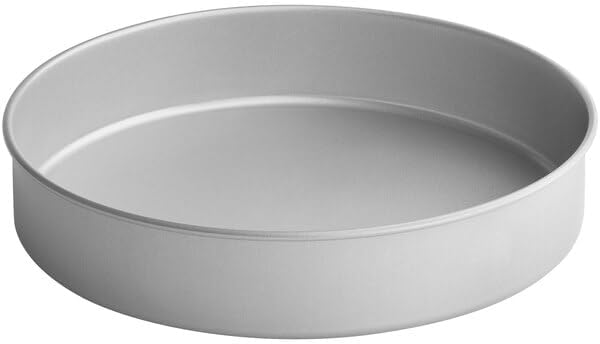 10-Inch Round Straight Sided Cake Pan, Aluminized Steel, Silver, 2-Inch Deep, Silicone Glazed, Commercial Bakingv Pan