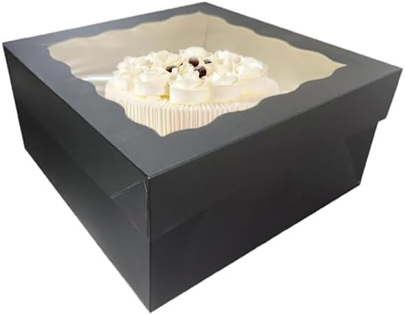Generic 18Pcs (12.2x12.2x5.9 in) Cake Boxes+18 Cakeboard+1 stickers with Display Window for Gift Giving, Bakesale, Cupcakes, Dessert, Cookies, Pie, Macaroons, Donuts, Pastry, (Black), 12CDGH