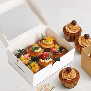 12pcs Mini Window Cookie Boxes, 8x6x3 Inches, Yellow, Collapsible, Food Grade Paper, 2.25L Capacity, Perfect for Cookies, Cake, Pastries, Muffins, Donuts, Cupcakes, Bread, Take-Out