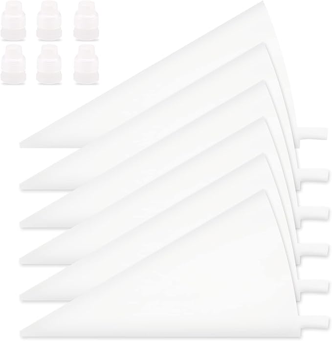 16 Inch Reusable Piping Bags 6 Pack Silicone Pastry Bags Cake Icing Decorating Bags Baking Dessert Piping Bag with 6 Icing Couplers for Standard Tips, Translucent