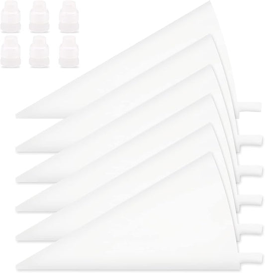 16 Inch Reusable Piping Bags 6 Pack Silicone Pastry Bags Cake Icing Decorating Bags Baking Dessert Piping Bag with 6 Icing Couplers for Standard Tips, Translucent
