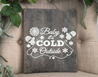 DGAGA Christmas Silk Screen Stencils Reusable Self Adhesive Baby It's Cold Outside Chalk Mesh Stencils Silkscreen Pattern Stencil for Winter Decoration, DIY Home and Wood Signs