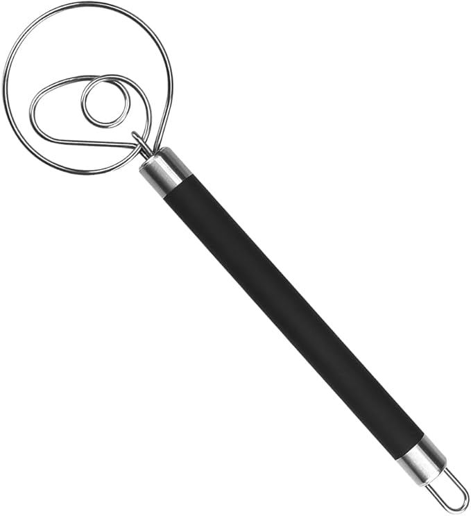 Guowall Stainless Steel Dough Whisk for Dutch Bread with Rubber Anti-slip Handle Manual Dough Mixer Pastry Blender Whisking Tools for Baking - 12 inch