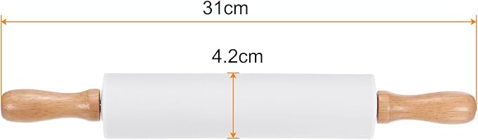 HARFINGTON Silicone Rolling Pins for Baking 12.2 Inch Non-Stick Silicone Surface Wooden Handle Rolling Pin Small Roller Playdough Rolling Pins for Fondant Kitchen Dough Pizza, White