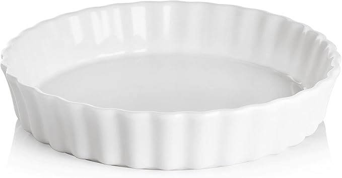 Sweejar Ceramic Pie Pan, 9.5 Inch Round, Wavelet Fringe Pie Dish, Non-Stick Baking Dish for Pumpkin, Apple and More