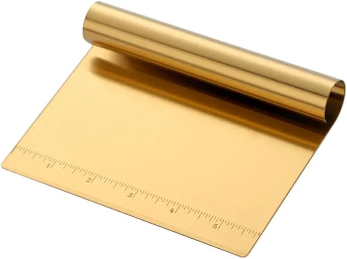 Premium Metal Cake Scraper & Pastry Cutter – Multi-Purpose Stainless Steel Dough Scraper with Ruler – Non-Slip Grip – Ideal for – Gold, Rose Gold & Rainbow Colors (gold)