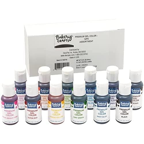 Bakery Crafts Premium Gel Food Coloring 12 Bottle Assortment, 7.2 Fl Oz, Highly Concentrated Food Safe Dye Color For Use with Cake Mix, Buttercream, Whipped Icing, Fondant & Piping Gel, 12 x 0.6FL - Made In The USA