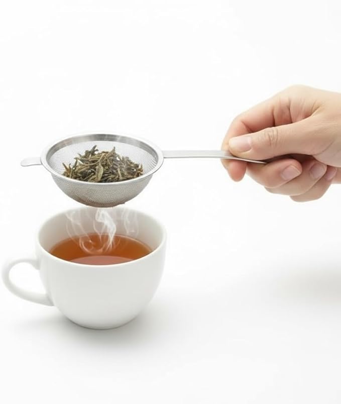 Japanese Double Fine Mesh Tea Sifter – Stainless Steel Tea Strainer with Hammered Texture Handle Kitchen Sieve, 6” (Length) × 3” (Width) × 1.3” (Height)