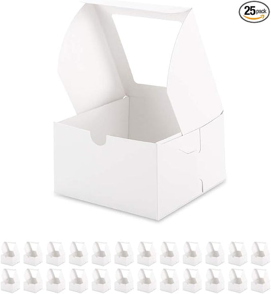 25 White Bakery Boxes with Window 5x5x3.5 Inches, Dessert Boxes to Go with Window, Treat Boxes for Small Bakery, Dessert, Candy, Cookies, Pastry, Party Favors, Wedding Cake