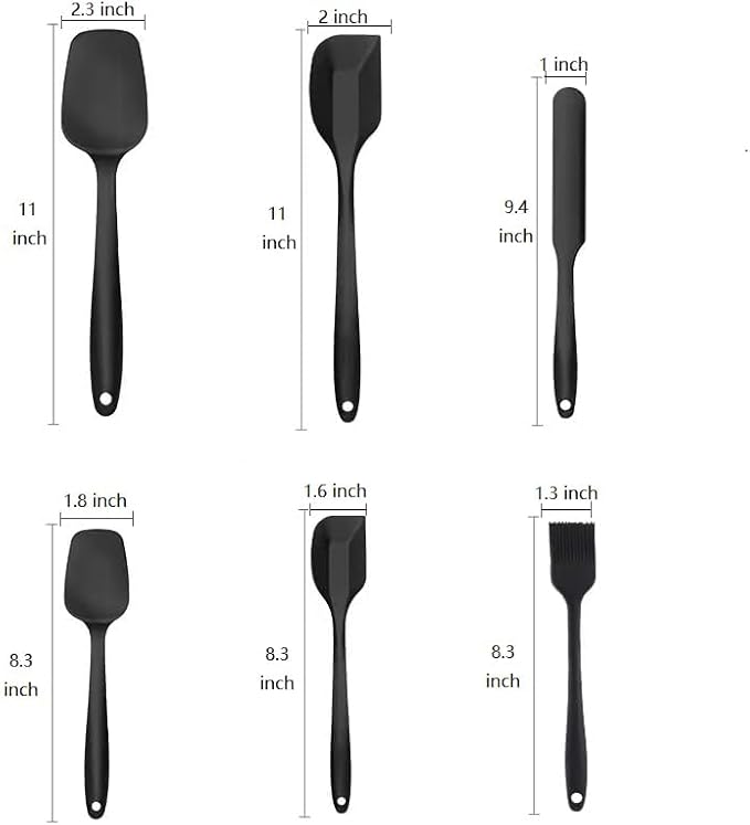 Spatula Kitchen Utensils - 6 Pieces Silicone Spatula Set Heat Resistant, Cooking Utensils Food Grade Rubber Spatulas for Nonstick Cookware Kitchen Baking (Black)