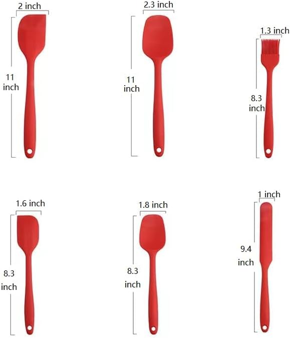 Spatula Kitchen Utensils - 6 Pieces Silicone Spatula Set Heat Resistant, Cooking Utensils Food Grade Rubber Spatulas for Nonstick Cookware Kitchen Baking (Red)