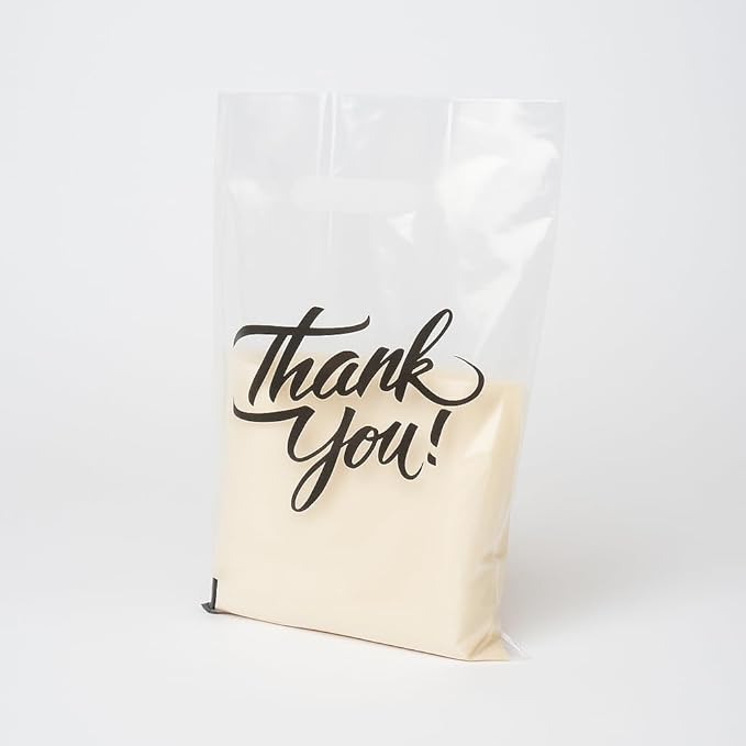 Infinite Pack Thank You Merchandise Bags, Die Cut Handles, Retail Shopping Bags for Boutique - Choose Color & Size