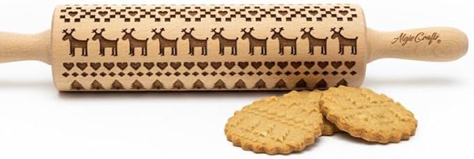 SCANDINAVIAN CHRISTMAS Embossing Rolling Pin Embossing Rolling Pin With Christmas Tree Deer Heart Gingerbread Cookies