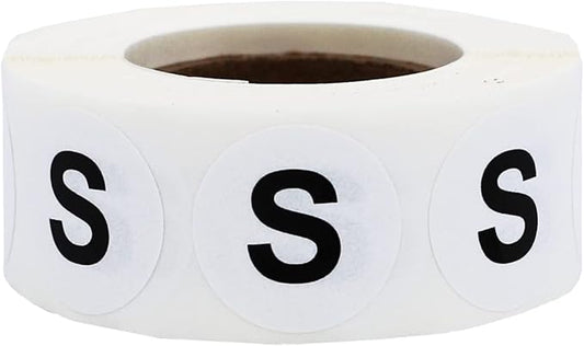 White Circle Small S Clothing Size Stickers - 3/4 Inch Round, 500 Adhesive Labels Per Roll for Retail Apparel, Clothing Organization, and Inventory - Made in The USA