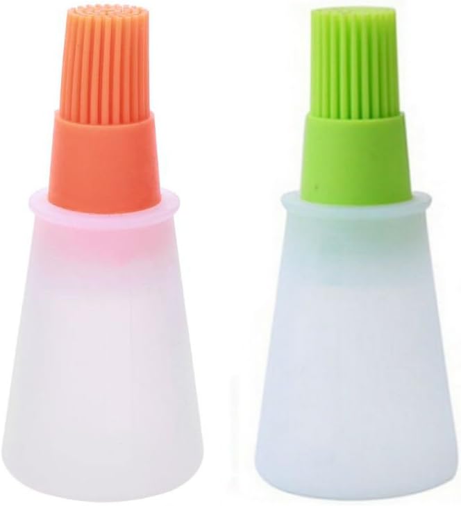 AKOAK BBQ/Pastry Basting Brushes,Silicone Cooking Grill Barbecue Baking Pastry Oil/Honey/Sauce Bottle Brush,Set of 2,Green and Orange