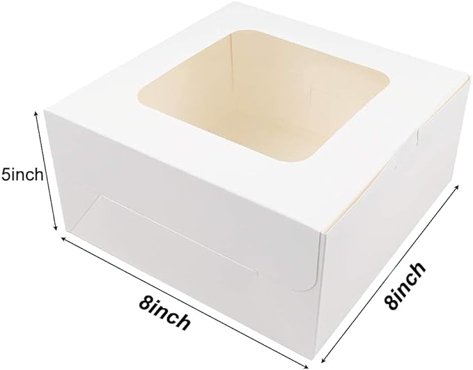 SmilerSmile 8x8x5 Inches Cake Boxes with Window 20pcs White Bakery Boxes Pasteles for Cake,Pastries,Chocolates,Cookies,Pie,Birthday Party,Wedding,Valentine's Day/White