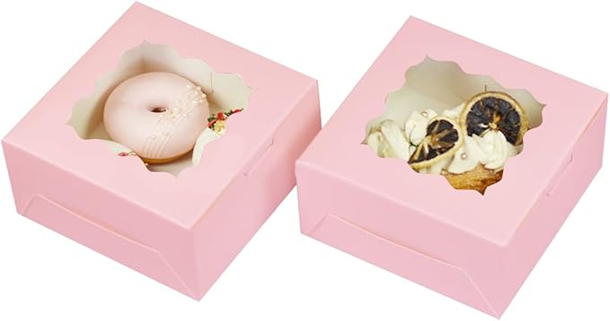 Bakepacker Pink 30-Packs Bakery Boxes with Window 6x6x3 inches Thick & Sturdy Macaroon Pastry Boxes Cookie Boxes for Bakerys