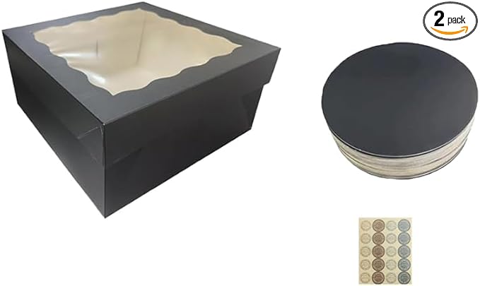 Generic 18Pcs (12.2x12.2x5.9 in) Cake Boxes+18 Cakeboard+1 stickers with Display Window for Gift Giving, Bakesale, Cupcakes, Dessert, Cookies, Pie, Macaroons, Donuts, Pastry, (Black), 12CDGH