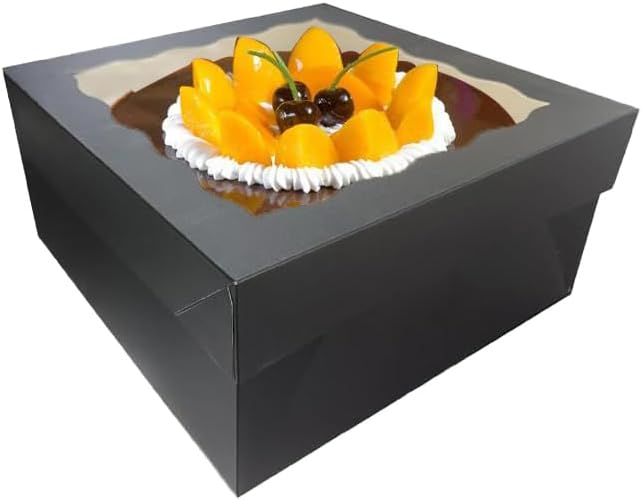Generic 18Pcs (12.2x12.2x5.9 in) Cake Boxes+18 Cakeboard+1 stickers with Display Window for Gift Giving, Bakesale, Cupcakes, Dessert, Cookies, Pie, Macaroons, Donuts, Pastry, (Black), 12CDGH