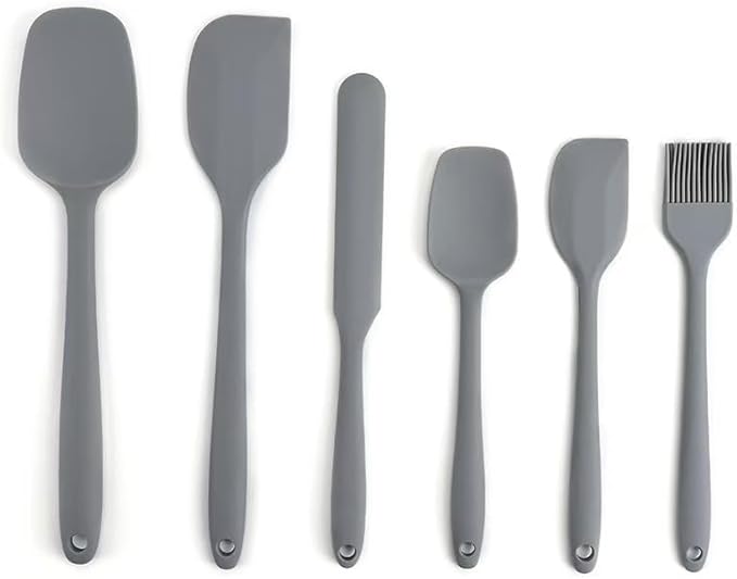 Spatula Kitchen Utensils - 6 Pieces Silicone Spatula Set Heat Resistant, Cooking Utensils Food Grade Rubber Spatulas for Nonstick Cookware Kitchen Baking (Gray)