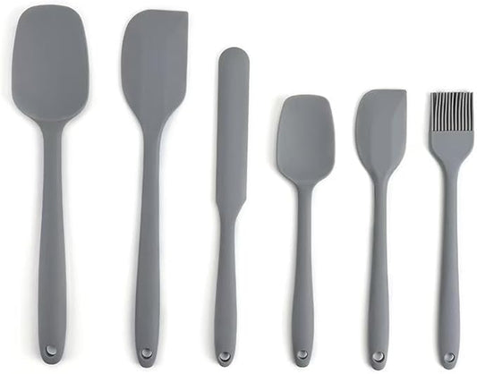 Spatula Kitchen Utensils - 6 Pieces Silicone Spatula Set Heat Resistant, Cooking Utensils Food Grade Rubber Spatulas for Nonstick Cookware Kitchen Baking (Gray)