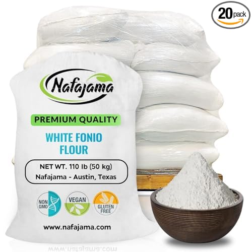 Nafajama Premium Gluten-Free White Fonio Flour | Ancient African Superfood | All-Natural, Non-GMO, Vegan, High-Fiber – 1 Pallet (20 Bags, 110 lb / 50 kg each)