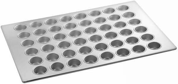 48-Cup Mini Muffin Pan, Aluminized Steel, Silver Glazed, 26 x 18 Inch, Commercial Cupcake Baking Pan with Anti-Warp Rod