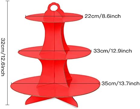 Cupcake Stand, 2 Pack 3-Tier Round Cardboard Dessert Plates Cake Fruit Cupcake Base Holder Candy Display Tower Tray Pastry Serving Platter for Birthday, Wedding, Baby Shower, Christmas (Red)