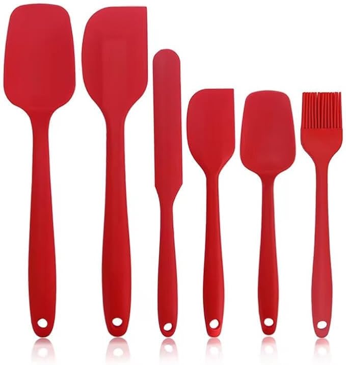 Spatula Kitchen Utensils - 6 Pieces Silicone Spatula Set Heat Resistant, Cooking Utensils Food Grade Rubber Spatulas for Nonstick Cookware Kitchen Baking (Red)