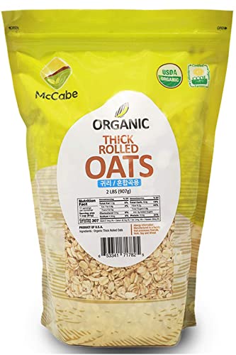 McCabe Organic Thick Rolled Oats - Extra Thick Rolled Oats | Rich with Fiber & Minerals | USDA and CCOF Certified | Product of USA | 2Lbs | Pack of 2