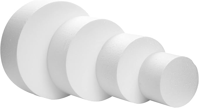 Juvale Round Foam Cake Dummy - Wedding Cake Display Platform - Stackable Tier Stacking Kit - Practice Decorating Supplies - 6", 8", 10" & 12" Tiers, 16" Tall