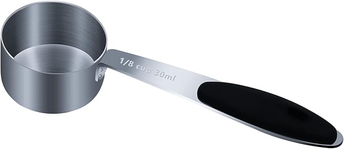 1PCS 1/8Cup (30ml, 1oz) Single Measuring Cup with Black Silicone Grip, Stainless Steel Individual Measure Scoop Only