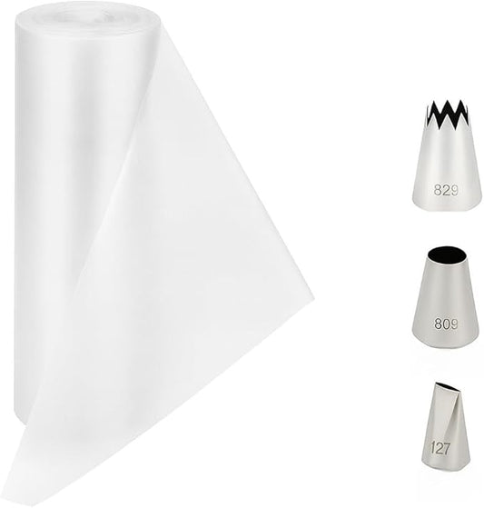 Extra Large 21 Inch piping bags and tips set (3 Nozzles) – 100 Pack Heavy Duty Disposable Pastry Bags, Non-Slip Icing Bags for Baking & Frosting