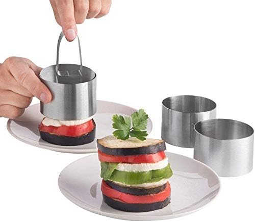 Round Cake Rings Cake Molds Set of 8, Stainless Steel Mousse and Pastry Mini Baking Ring Mold, Food Rings Dessert Rings Set Including 8 Rings & 8 Food Presses,3.15"x1.57"