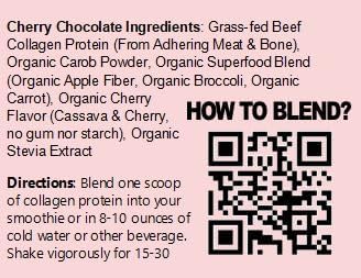 Paleo Perfection Cherry Chocolate Grass Fed Beef Collagen Protein Powder with Stevia - Paleo, Keto, SCD, AIP Protein Powder w/ Apple Fiber, Carrot & Broccoli - 300g Protein Powder & Superfood Blend