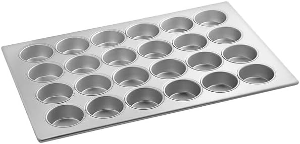 24-Cup Jumbo Muffin Pan, Aluminized Steel, Silver Glazed, 26x18 Inch, Commercial Cupcake Baking Pan with Heavy-Duty Rod, Stackable