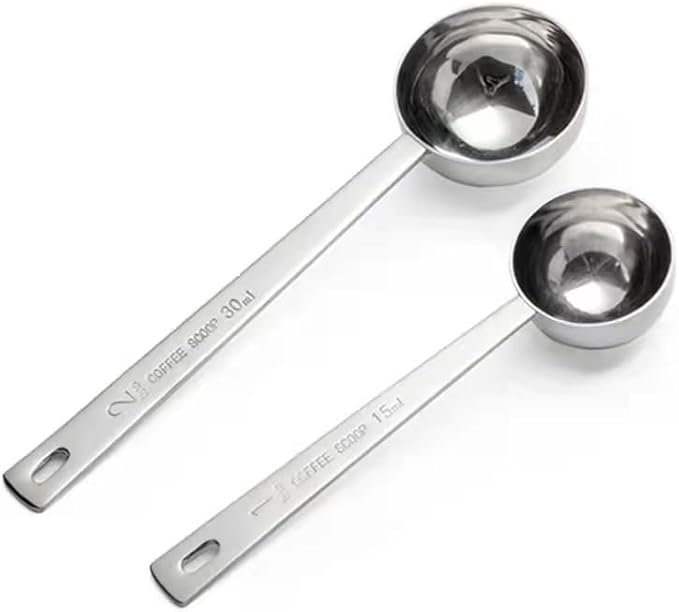 Long Handle 304 Stainless Steel Coffee Measuring Spoon Multi-Purpose Set Silver 2 Pieces 1 Tablespoon (15ml) and 2 Tablespoons (30ml)