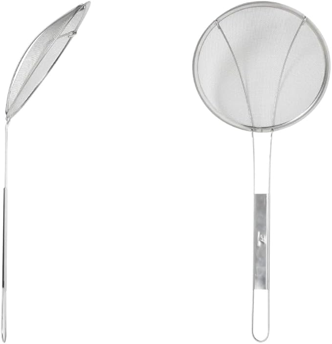 TrueCraftware- 7-Inch Round Medium Mesh Skimmer 10" Handle Length Nickel Plated- Kitchen Utensil Food Strainer Skimmer Spoon for Cooking Sieve Sifters Rice Quinoa Pasta Fruits Vegetables etc.