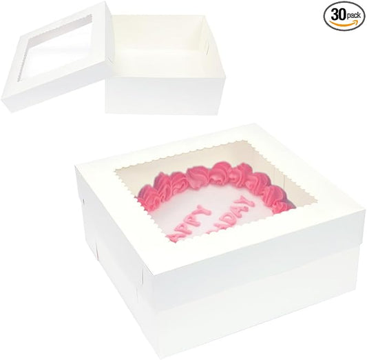 12X12x6 Inch 30 Pack White Square Cake Box, Disposable Cake Boxes for Cake,Cookies,Pies,Cupcakes and Pastry