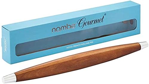 nambe Novo French Rolling Pin | Acacia Wood Roll Pin for Fondant, Pie Crust, Cookie, Pastry, Dough | Tapered Design & Smooth Construction | Essential Kitchen Utensil
