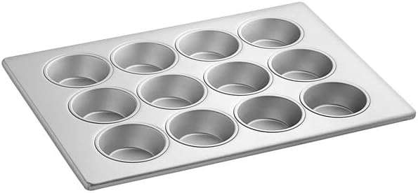12-Cup Jumbo Muffin Pan, Aluminized Steel, Silver Glazed, 18 x 13 Inch, 5 oz Cups, Commercial Grade Bakeware