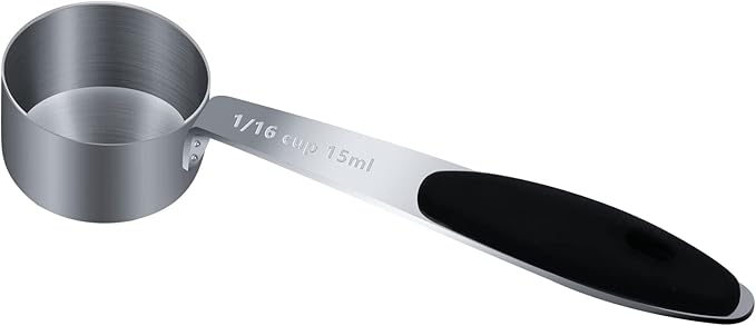 1PCS 1/16Cup (15ml, 1/2oz) Single Measuring Cup with Black Silicone Grip, Stainless Steel Individual Measure Scoop Only