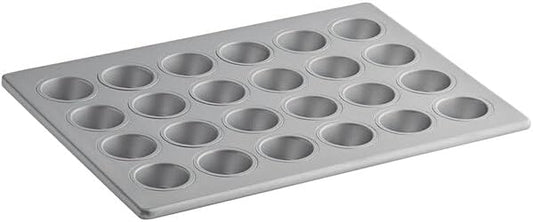 24-Cup Mini Muffin Pan,13 x 18 Inch, Aluminized Steel, Silver, Silicone Glazed, Commercial Cupcake Pan Bakeware with Heavy-Duty Rod