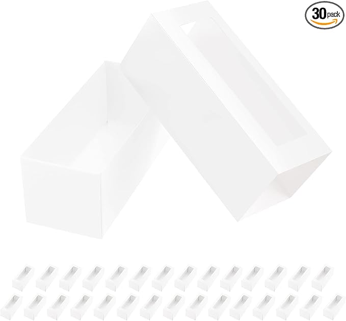 30 Macaron Boxes for 4 or 5 Macarons White Macaron Gift Boxes, Candy Boxes, Macarons Box with Clear Window (Interior Measurement 4.8" x 1.9" x 1.9" without Macaron inside)